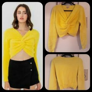 🌻 Twist Front Fuzzy Yellow Cropped Sweater  NEW!